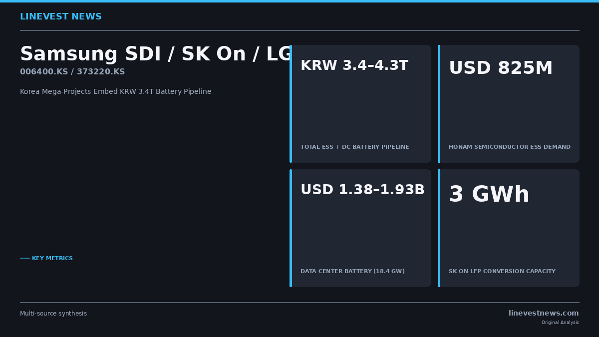 Samsung SDI and SK On Gain Edge as Korea Mega-Project Plans Embed KRW 3.4 Trillion in Battery Demand