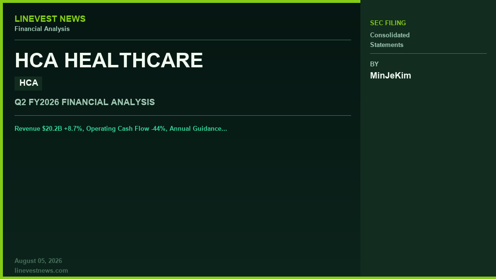 HCA Healthcare (HCA) Q2 2026: Revenue $20.2B +8.7%, Operating Cash Flow -44%, Annual Guidance Cut