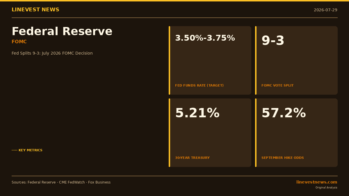 Fed Splits 9-3 to Hold Rates Steady; Warsh Says Five Years of Elevated Inflation Cannot Be Cured in Nine Weeks