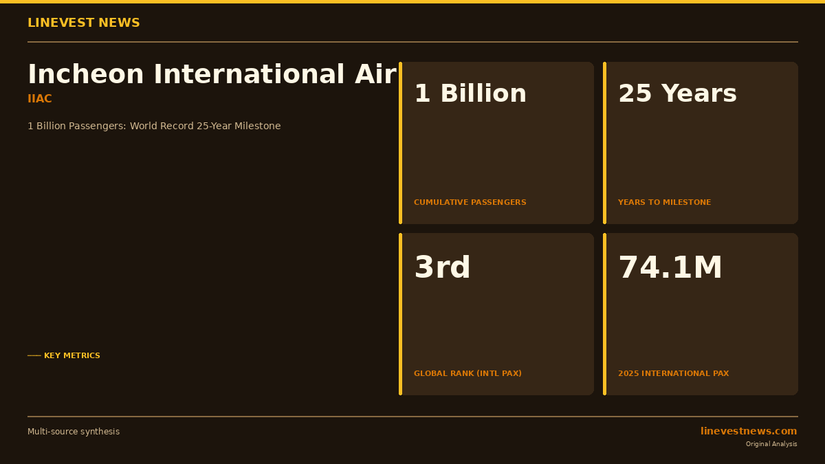 Incheon Airport Crosses 1 Billion Passengers in Record 25 Years, the World's Fastest Hub Milestone