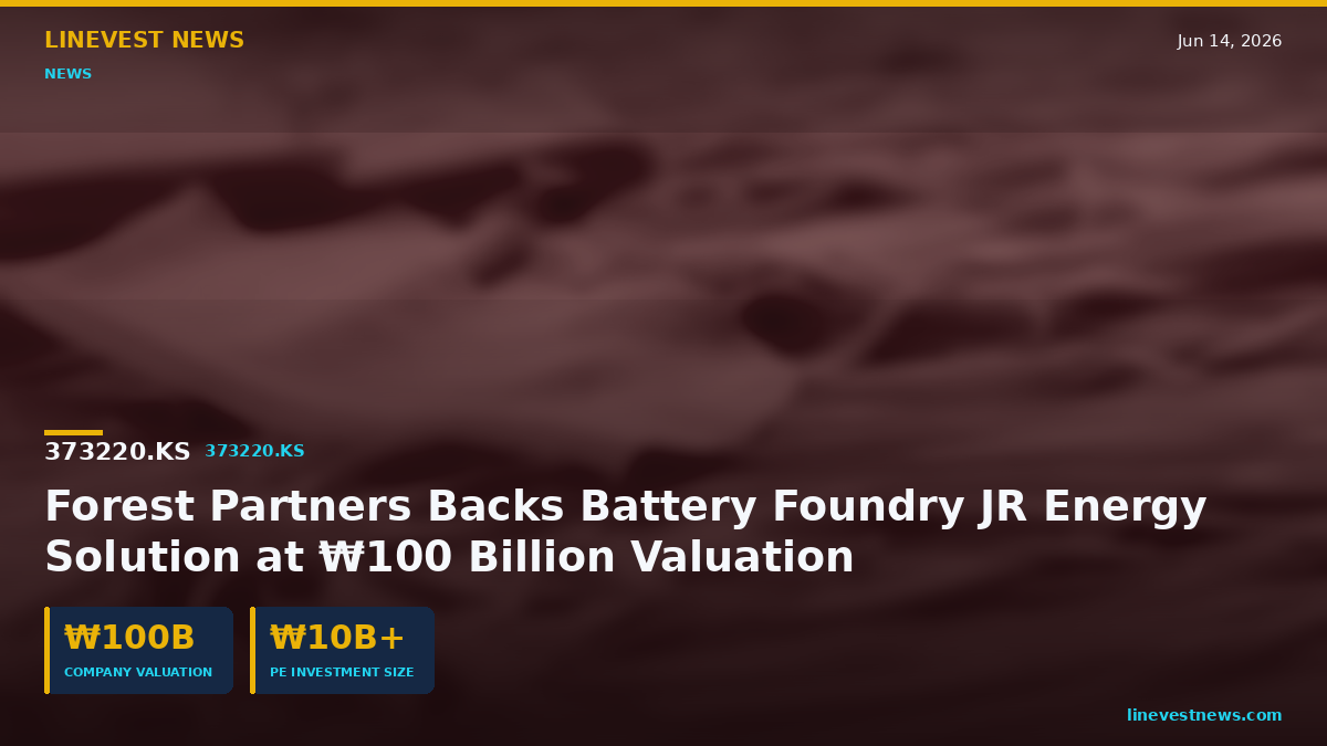 Forest Partners Backs Battery 'Foundry' JR Energy Solution at ₩100 Billion in EV-Downturn Bet