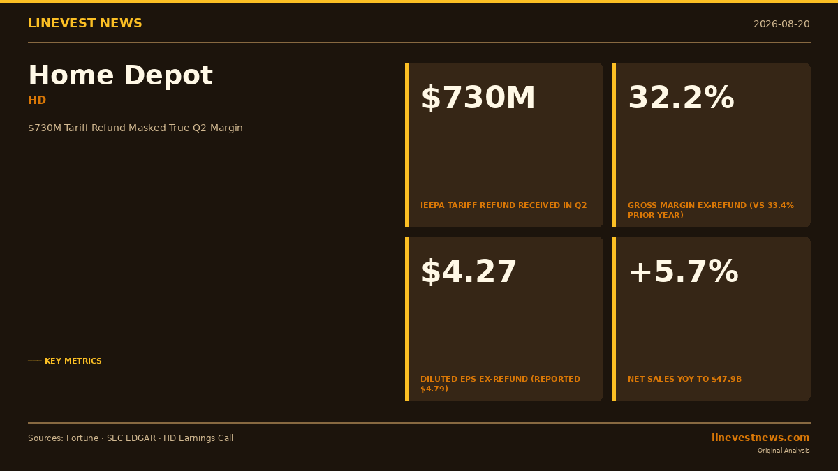 Home Depot Received a $730 Million Tariff Refund; Without Q2's $685M Credit, Gross Margin Fell