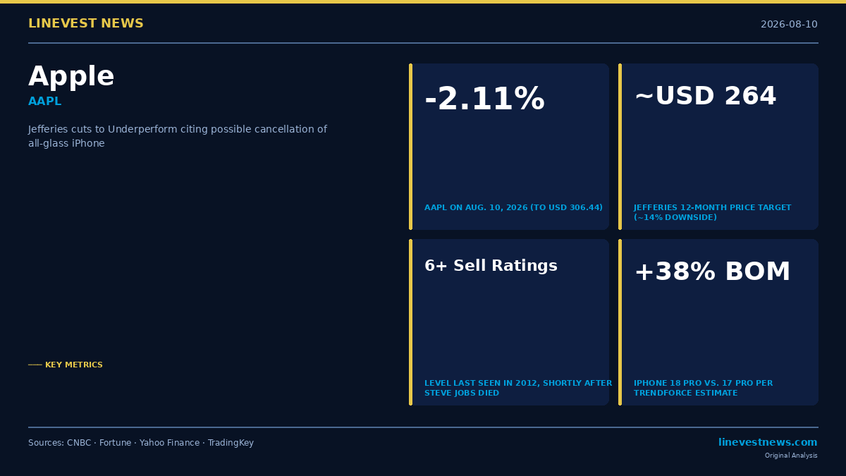 Jefferies Cuts Apple to Underperform as All-Glass iPhone Faces Cancellation Risk, Sell Ratings Hit 2012 Level