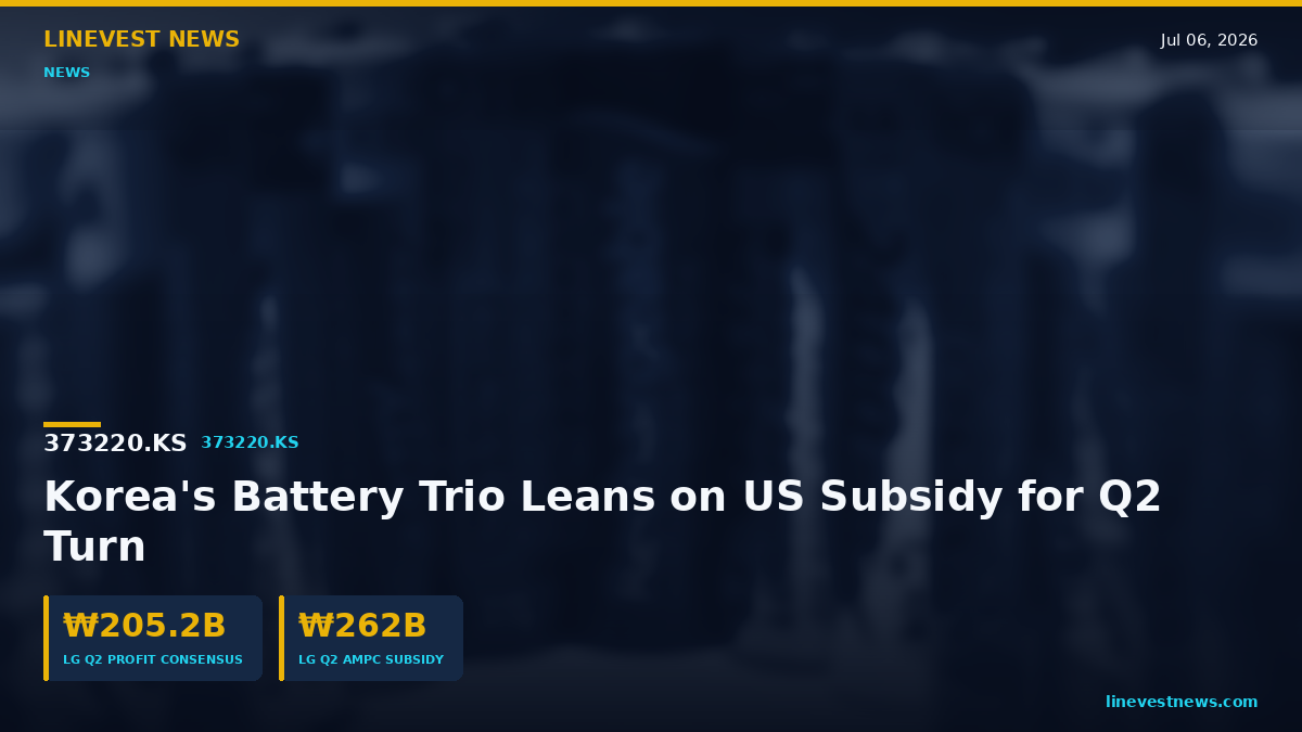 Korea Battery Trio Q2 Turn: LG Energy Leads on US Subsidy