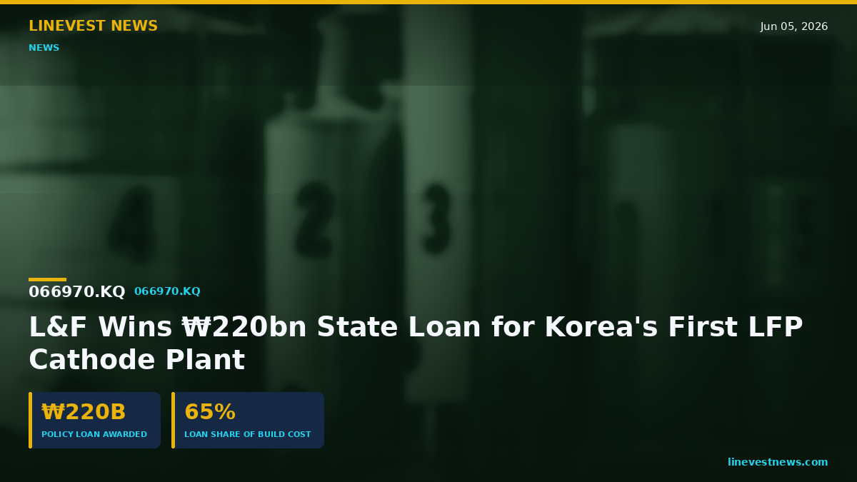 L&F (066970.KQ) Wins ₩220bn Loan for Korea's First LFP Plant